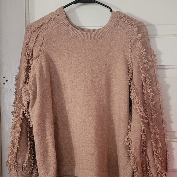 1.STATE Camel Fringe Trim Crewneck Sweater – Size Medium - Picture 3 of 6